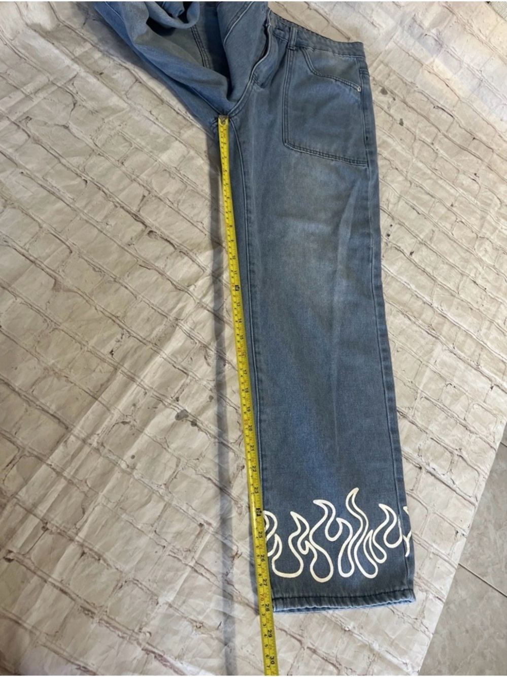 Manfinity Flame Jeans Y2K Streetwear Blue Denim Wide Leg Womens Small 32x30 - Picture 8 of 13